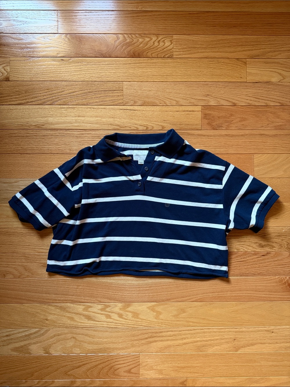 NWT Oversized Navy and White Striped Cropped Polo Top, size XS